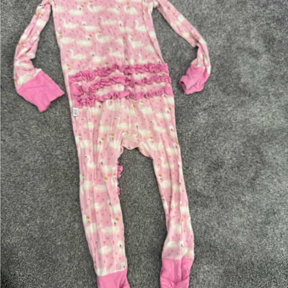Pink Swan Print Kids One Piece convertible footie bamboo